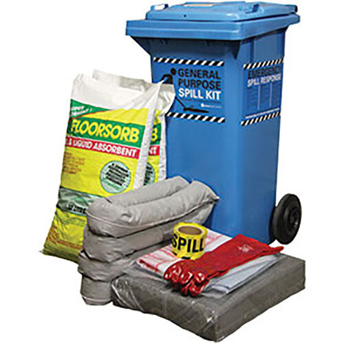 WORKWEAR, SAFETY & CORPORATE CLOTHING SPECIALISTS - General Purpose 120L CS14 Spill kit –  Wheelie Bin (98Lt Absorbent Capacity)
