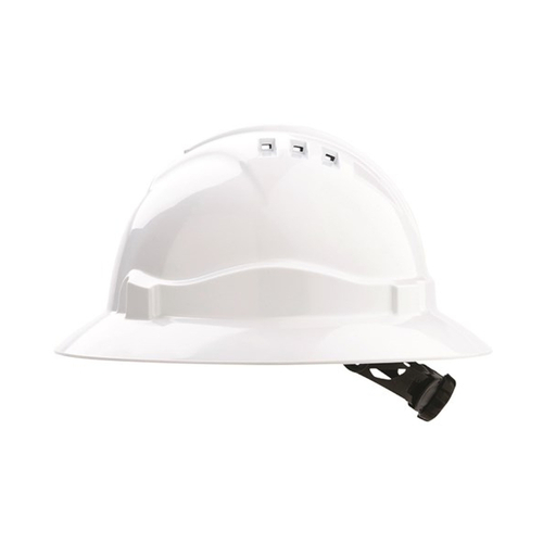 WORKWEAR, SAFETY & CORPORATE CLOTHING SPECIALISTS - V6 Hard Hat Vented Full Brim Ratchet Harness - White
