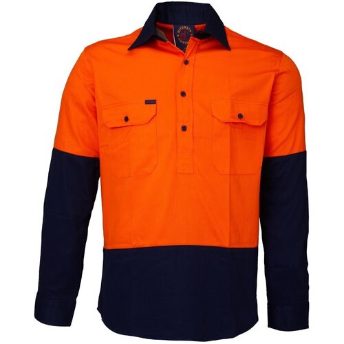 WORKWEAR, SAFETY & CORPORATE CLOTHING SPECIALISTS - Closed Front 2 Tone Shirt - Long Sleeve