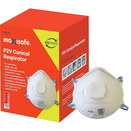 WORKWEAR, SAFETY & CORPORATE CLOTHING SPECIALISTS - MaxiSafe P2 Valved Conical Respirator - Box of 10