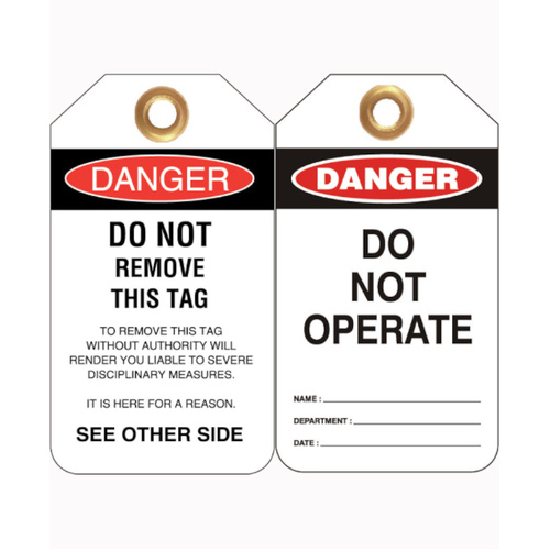 WORKWEAR, SAFETY & CORPORATE CLOTHING SPECIALISTS - 80x140mm - Heavy Duty PVC Tags - Pkt of 25 - Danger Do Not Operate